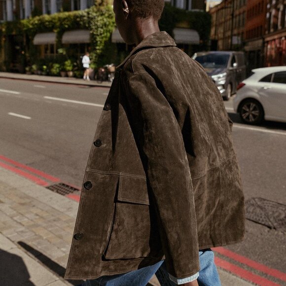 ZARA WOMAN FW25 DARK KHAKI 100% SUEDE JACKET SMALL - Picture 6 of 8